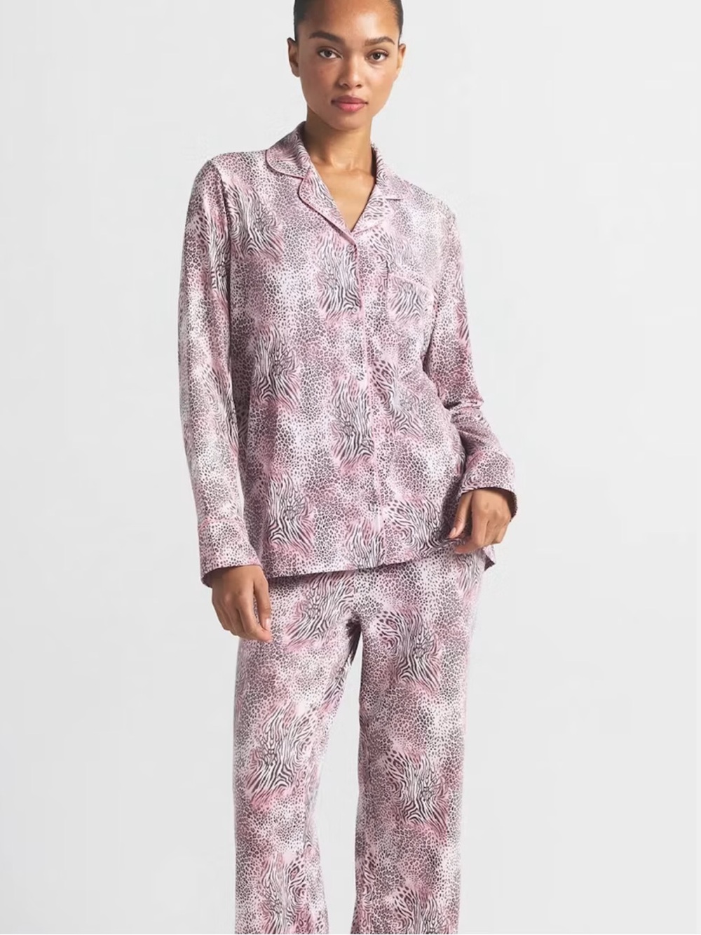 SKIMS Pink Animal Print Pajama Set Long Sleeve with Pants NWT